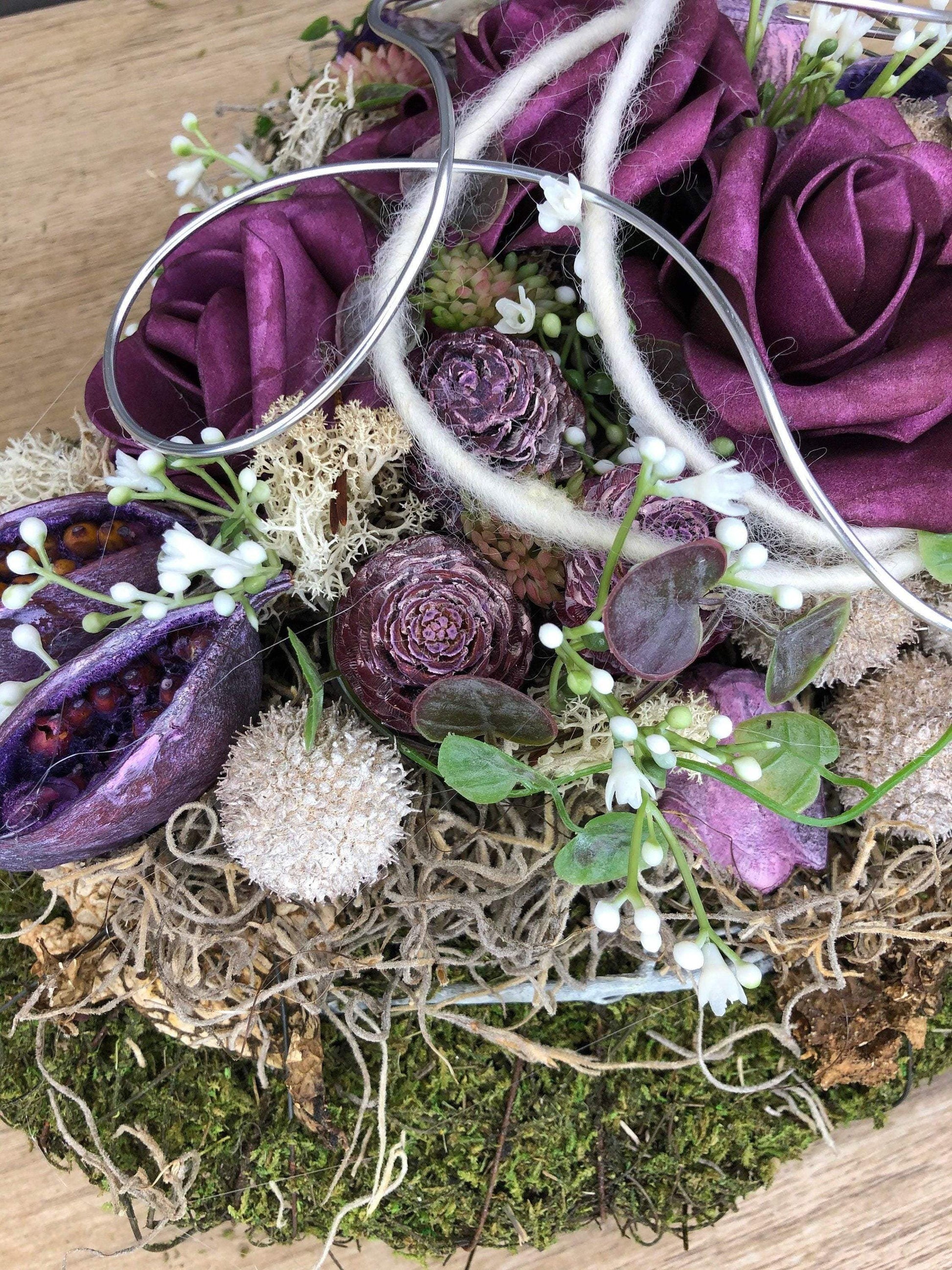 Grabgesteck Grabschmuck Herz Grabdekoration Grabschmuck Allerheiligen Engel Rose – handgemacht aus Seiden- und Kunstblumen, langlebig & pflegeleicht von SarahsFlowerStudio