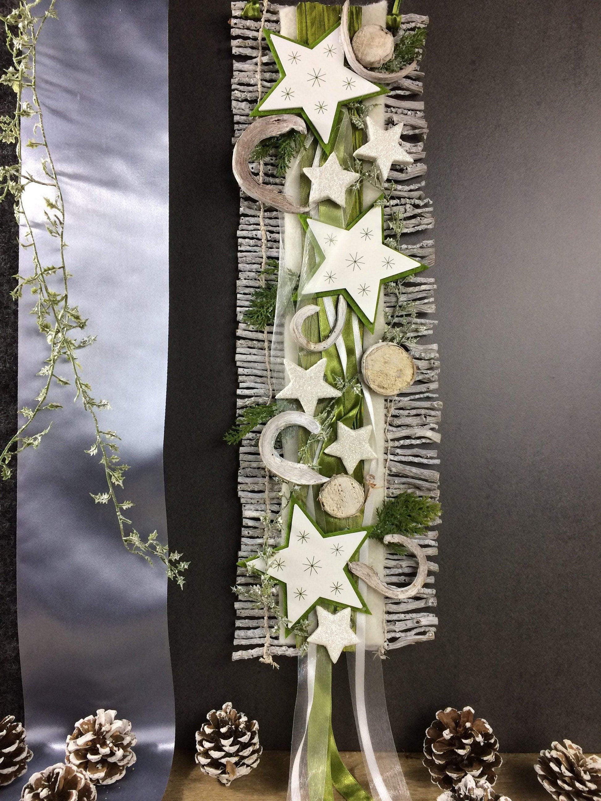 Weihnachten Advent Türdeko Türdekoration Türkranz Stern Birke Reebmatte – handgemacht aus Seiden- und Kunstblumen, langlebig & pflegeleicht von SarahsFlowerStudio