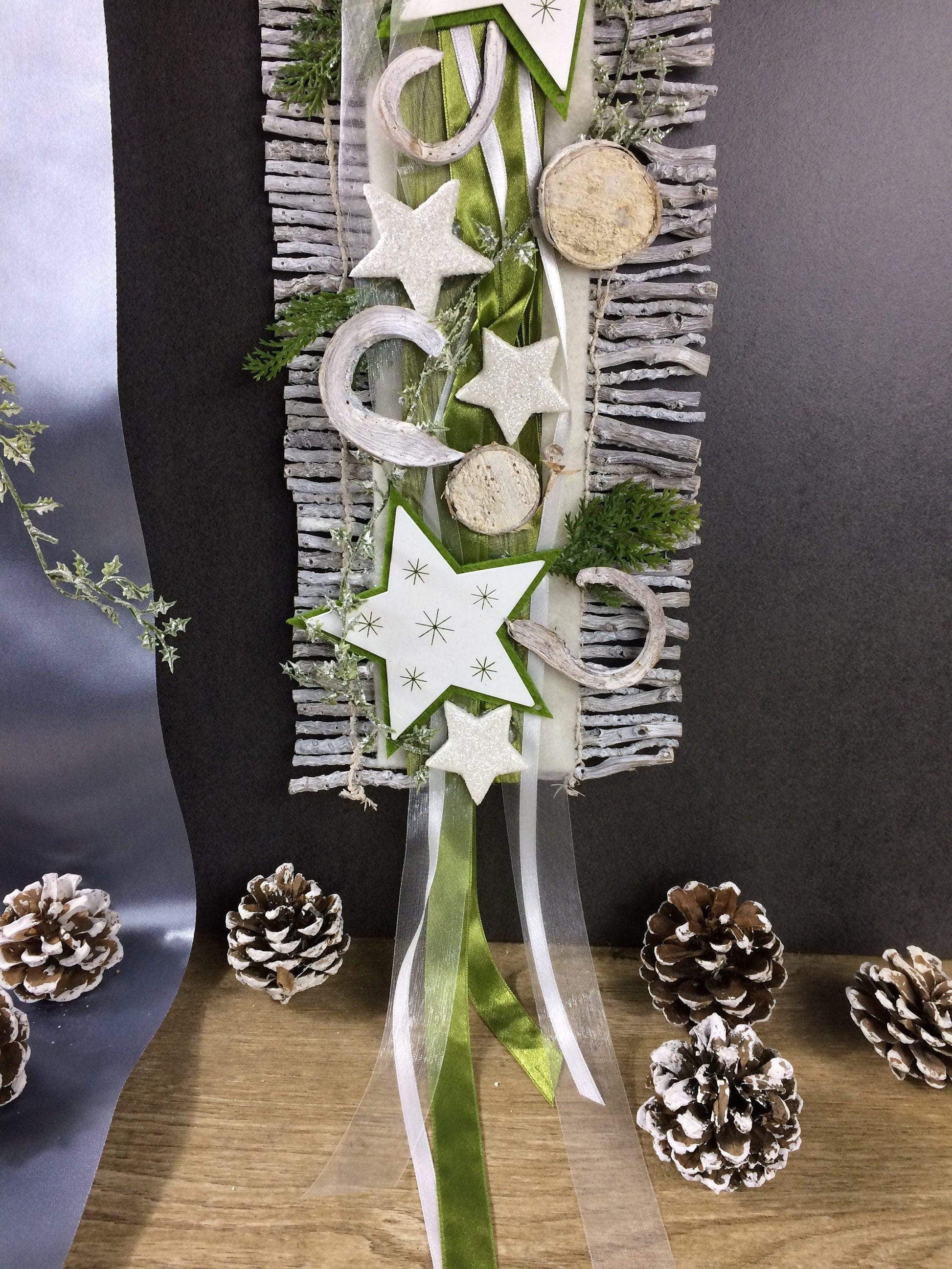 Weihnachten Advent Türdeko Türdekoration Türkranz Stern Birke Reebmatte – handgemacht aus Seiden- und Kunstblumen, langlebig & pflegeleicht von SarahsFlowerStudio