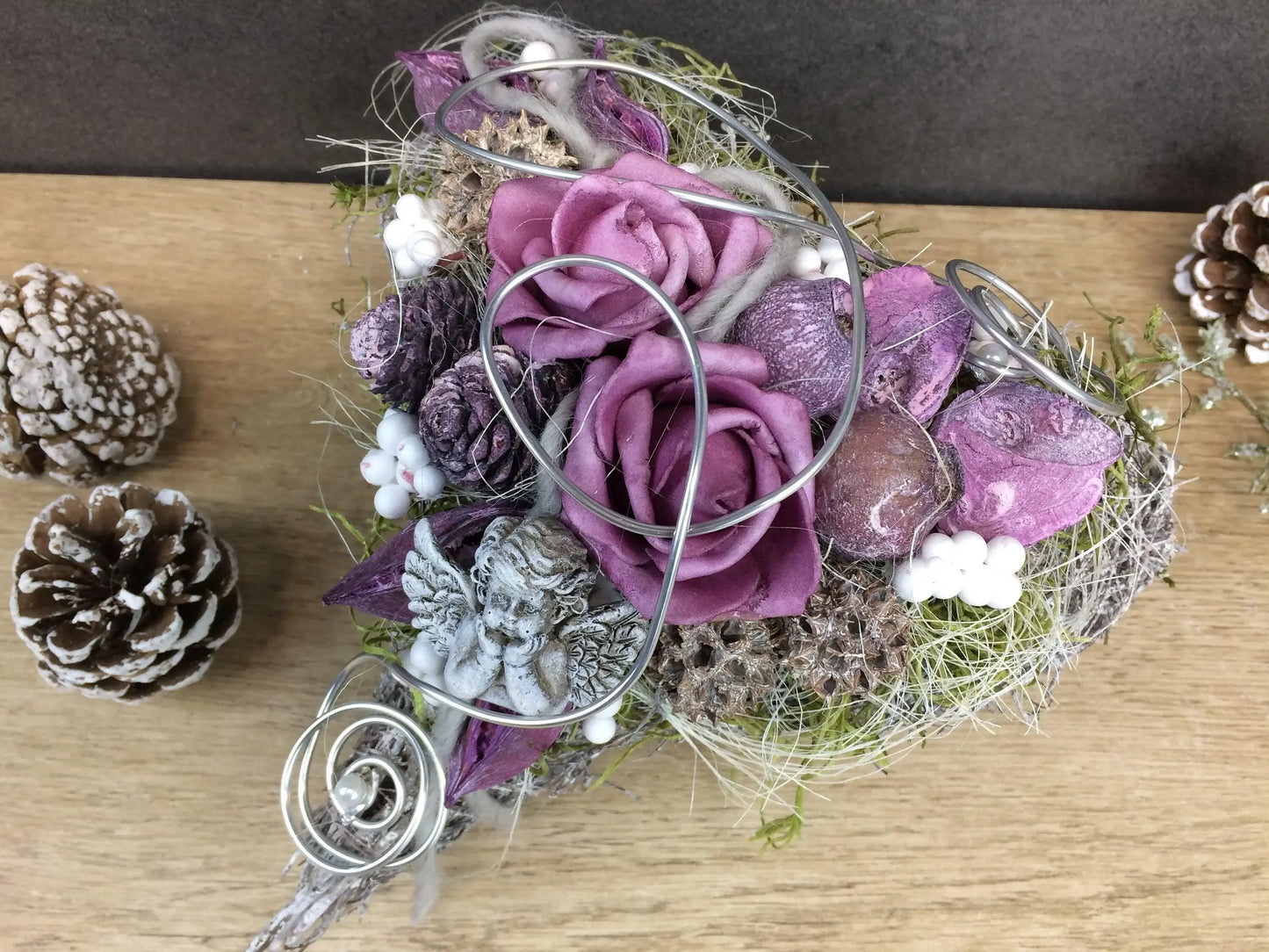 Grabgesteck Grabschmuck Herz Wunschgröße Grabdekoration Grabschmuck Allerheiligen – handgemacht aus Seiden- und Kunstblumen, langlebig & pflegeleicht von SarahsFlowerStudio