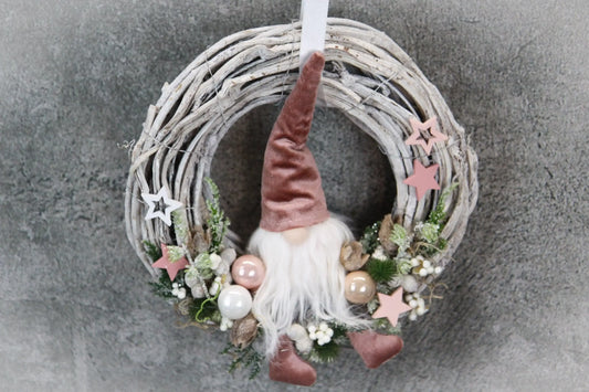 Türkranz Türdeko Türschmuck Weihnachten Weidenkranz Wichtel Zapfen Stern Apfel Knöpfe Tanne Band Modern – handgemacht aus Seiden- und Kunstblumen, langlebig & pflegeleicht von SarahsFlowerStudio