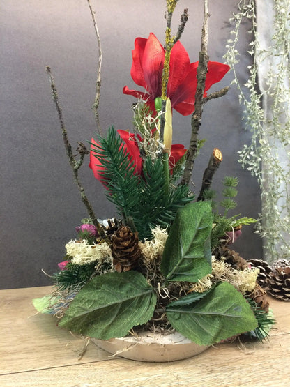 Grabgesteck Grabschmuck Amaryllis auf Beton Platte Grabdekoration Grabschmuck AllerheiligenTanne Exoten Filzschnur Amaryllis – handgemacht aus Seiden- und Kunstblumen, langlebig & pflegeleicht von SarahsFlowerStudio