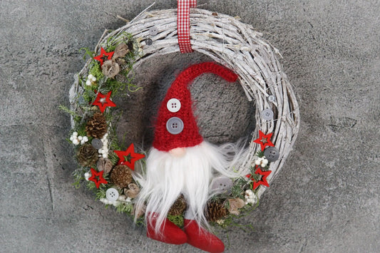 Türkranz Türdeko Türschmuck Weihnachten Weidenkranz Wichtel Zapfen Stern Apfel Knöpfe Tanne Band Modern – handgemacht aus Seiden- und Kunstblumen, langlebig & pflegeleicht von SarahsFlowerStudio