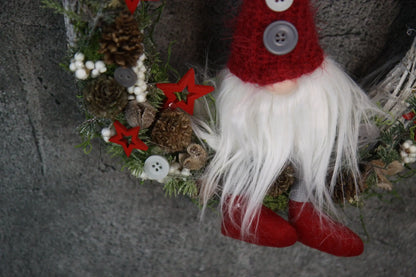 Türkranz Türdeko Türschmuck Weihnachten Weidenkranz Wichtel Zapfen Stern Apfel Knöpfe Tanne Band Modern – handgemacht aus Seiden- und Kunstblumen, langlebig & pflegeleicht von SarahsFlowerStudio