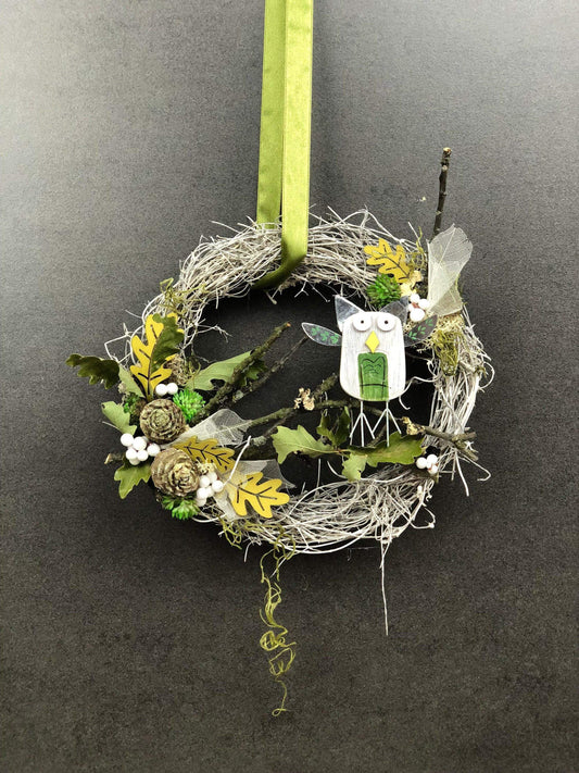 Türkranz 22cm Türdeko Türschmuck Eule Modern Tür Schmuck Herbst herbstlich ganzjährig Herbst – handgemacht aus Seiden- und Kunstblumen, langlebig & pflegeleicht von SarahsFlowerStudio