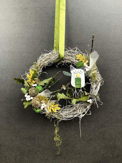 Türkranz 22cm Türdeko Türschmuck Eule Modern Tür Schmuck Herbst herbstlich ganzjährig Herbst – handgemacht aus Seiden- und Kunstblumen, langlebig & pflegeleicht von SarahsFlowerStudio