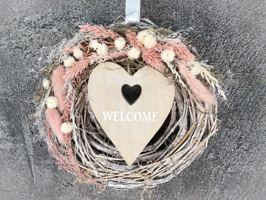 Türkranz Kranz Türschmuck Welcome Herz Gräser Herbst Herbstlich Trockenblumen Trockenmaterial Natur natürlich dried bouquet dried Flowers – handgemacht aus Seiden- und Kunstblumen, langlebig & pflegeleicht von SarahsFlowerStudio