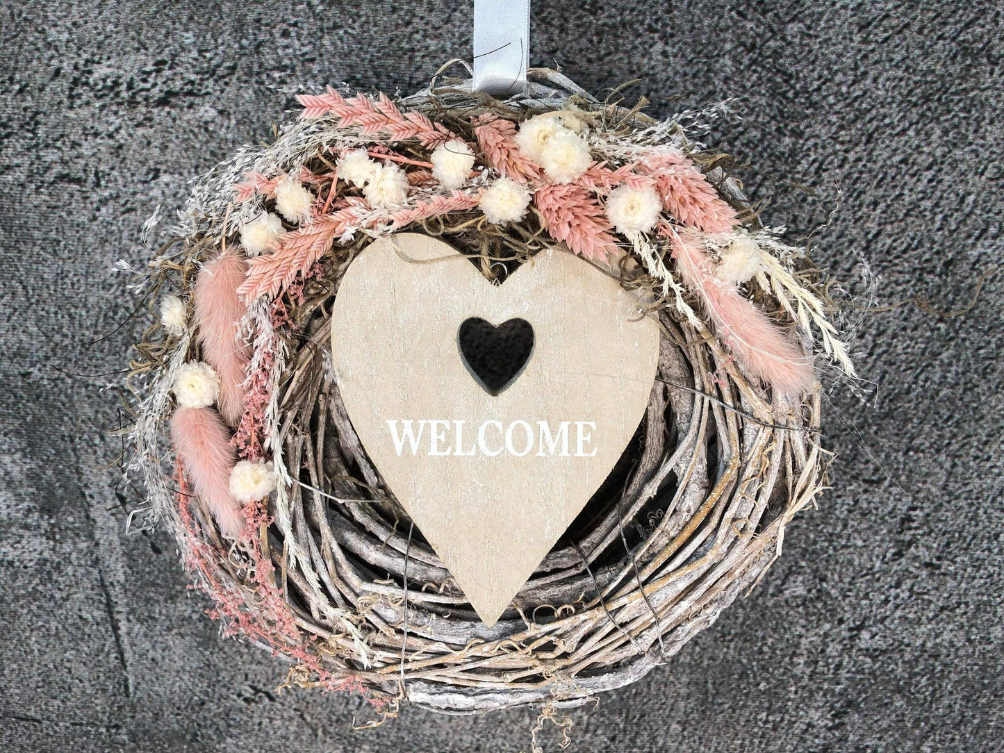 Türkranz Kranz Türschmuck Welcome Herz Gräser Herbst Herbstlich Trockenblumen Trockenmaterial Natur natürlich dried bouquet dried Flowers – handgemacht aus Seiden- und Kunstblumen, langlebig & pflegeleicht von SarahsFlowerStudio