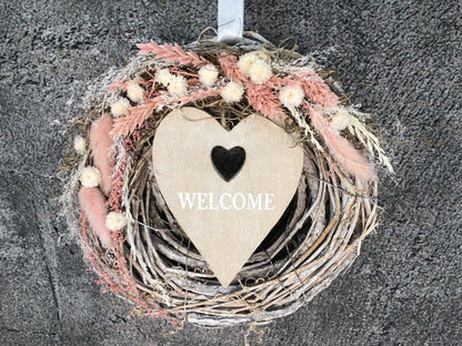 Türkranz Kranz Türschmuck Welcome Herz Gräser Herbst Herbstlich Trockenblumen Trockenmaterial Natur natürlich dried bouquet dried Flowers – handgemacht aus Seiden- und Kunstblumen, langlebig & pflegeleicht von SarahsFlowerStudio