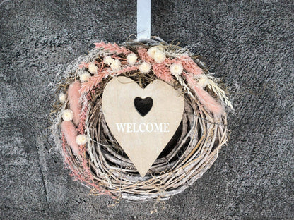 Türkranz Kranz Türschmuck Welcome Herz Gräser Herbst Herbstlich Trockenblumen Trockenmaterial Natur natürlich dried bouquet dried Flowers – handgemacht aus Seiden- und Kunstblumen, langlebig & pflegeleicht von SarahsFlowerStudio