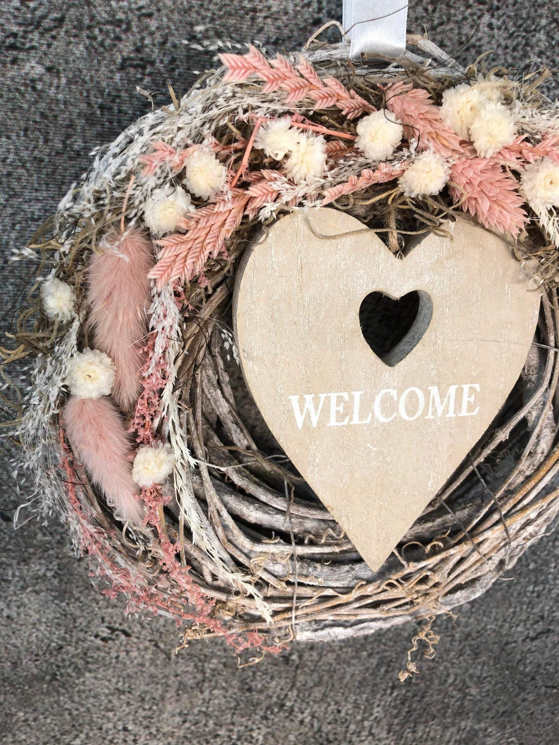 Türkranz Kranz Türschmuck Welcome Herz Gräser Herbst Herbstlich Trockenblumen Trockenmaterial Natur natürlich dried bouquet dried Flowers – handgemacht aus Seiden- und Kunstblumen, langlebig & pflegeleicht von SarahsFlowerStudio