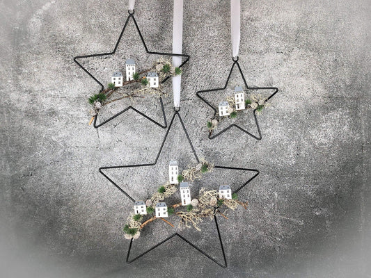Stern Fensterdeko Häuser Haus Türkranz Advent Modern Ring Fenster Fensterschmuck Deko Weihnachten Wandschmuck – handgemacht aus Seiden- und Kunstblumen, langlebig & pflegeleicht von SarahsFlowerStudio