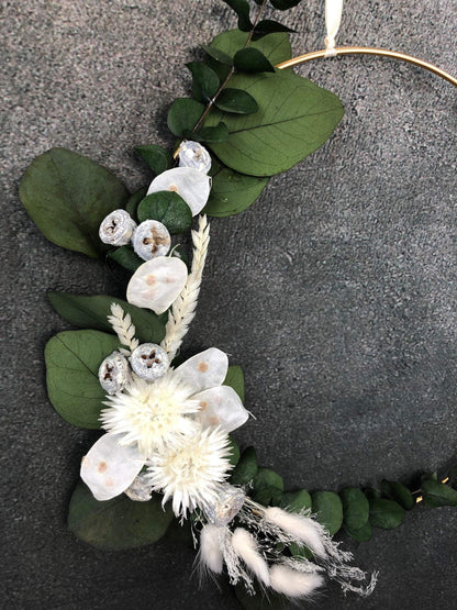 Türkranz Kranz Ring Eukalyptus Gräser Wandkranz Trockenblumen Natur natürlich Hoop Herbst Herbstlich – handgemacht aus Seiden- und Kunstblumen, langlebig & pflegeleicht von SarahsFlowerStudio