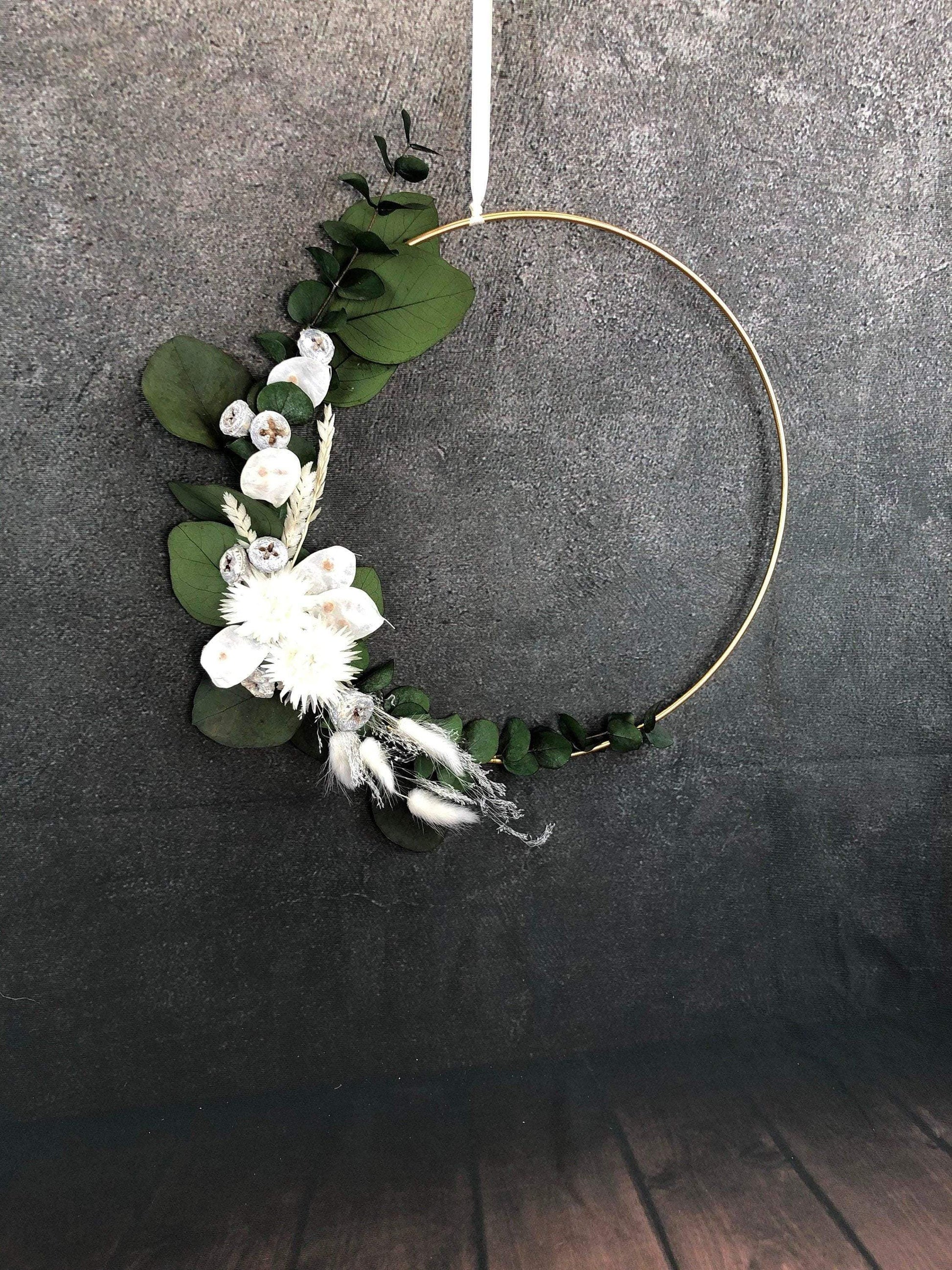 Türkranz Kranz Ring Eukalyptus Gräser Wandkranz Trockenblumen Natur natürlich Hoop Herbst Herbstlich – handgemacht aus Seiden- und Kunstblumen, langlebig & pflegeleicht von SarahsFlowerStudio