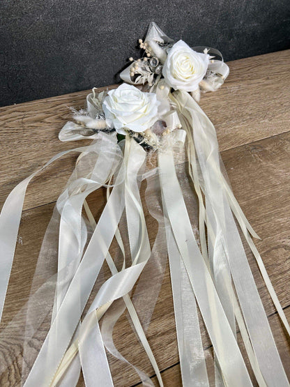 2 Autoschleifen für Seitenspiegel Trockenblumen Seidenblumen Kirchenbank in Wunschfarbe große Schleife Dekoration Rose – handgemacht aus Seiden- und Kunstblumen, langlebig & pflegeleicht von SarahsFlowerStudio