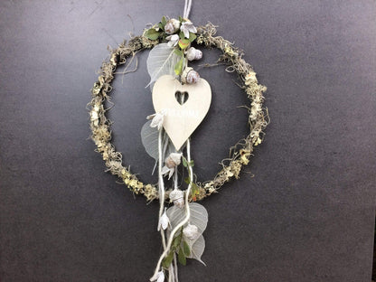 Türkranz Herbst Herbstlich Türschmuck Modern Herz Welcome Wunschgröße ganzjährig Boho Eicheln Filz Natur Moos Skelettblätter Buchecker – handgemacht aus Seiden- und Kunstblumen, langlebig & pflegeleicht von SarahsFlowerStudio
