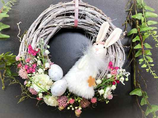 Türkranz Frühling mit Hasen & Maiglöckchen – Osterkranz Seidenblumen handgefertigt – Türkranz – SarahsFlowerStudio