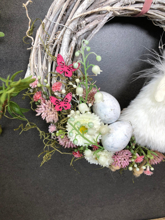Türkranz Frühling mit Hasen & Maiglöckchen – Osterkranz Seidenblumen handgefertigt – Türkranz – SarahsFlowerStudio