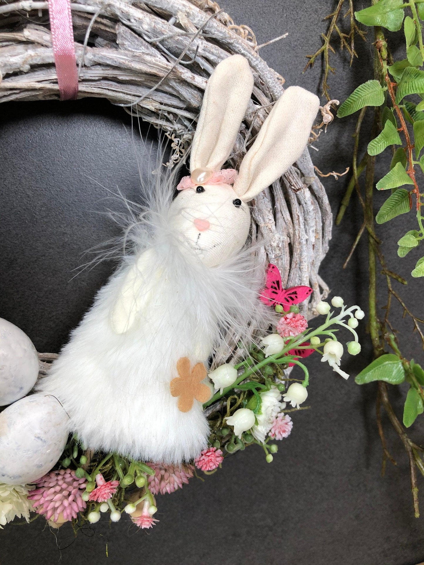 Türkranz Frühling mit Hasen & Maiglöckchen – Osterkranz Seidenblumen handgefertigt – Türkranz – SarahsFlowerStudio