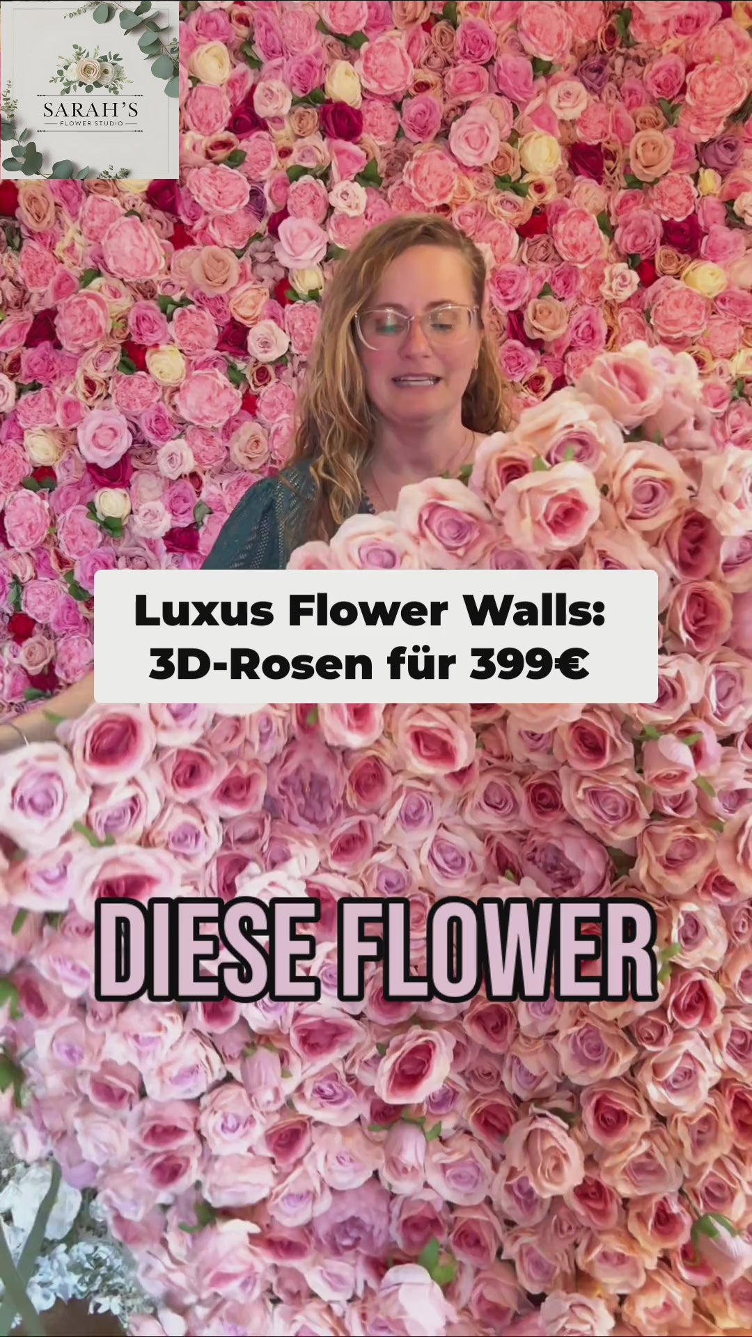 Video: Rosa Seidenblumen-Wand im Detail – 3D-Tiefe und realistische Wirkung der handgefertigten Flower Wall