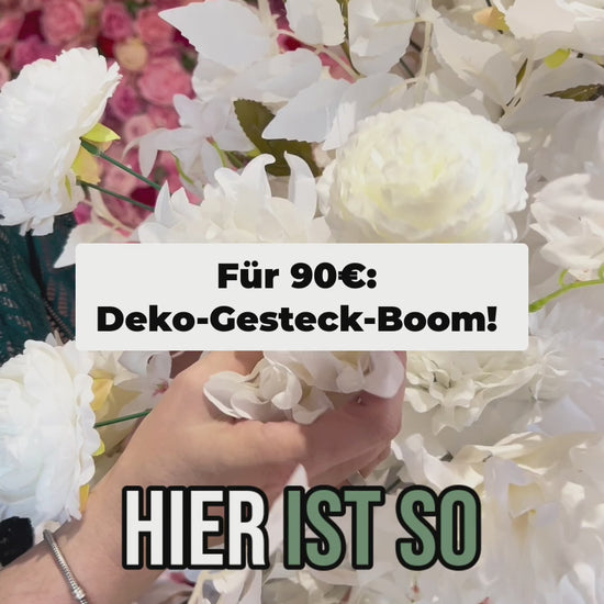 Video: Premium Seidenblumen Gesteck in Weiß – handgefertigtes Arrangement aus Rosen, Klematis und Hortensien im Detail